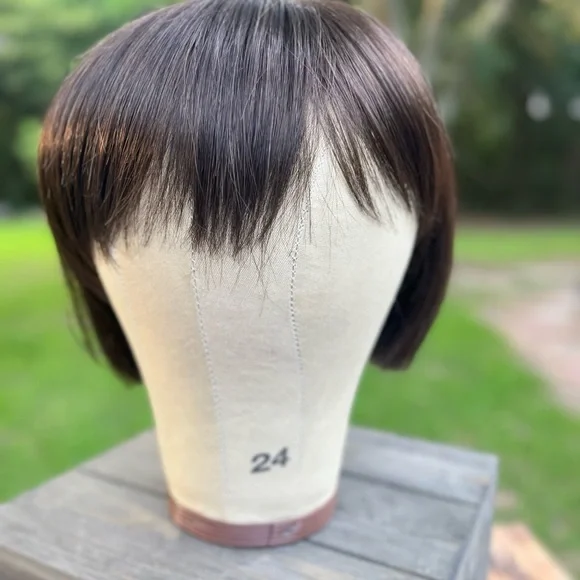 HAIR TOPPER RAQUEL WELSCH BOB WITH BANGS DARK BROWN - Picture 3 of 16